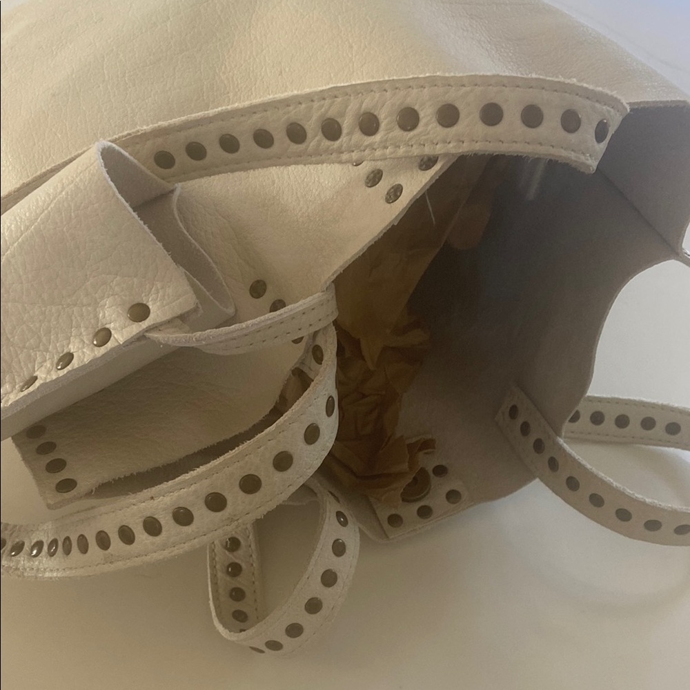 Cream Studded Tote with Chain Straps - Picture 16 of 16